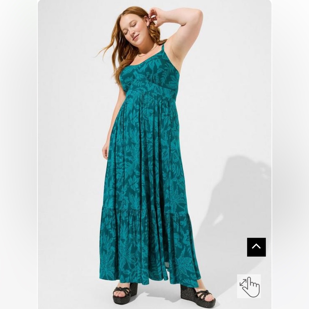 Torrid Maxi Super Soft Tiered Dress in Blue & Green “Leaves Blue” NWT 1/1x/14-16